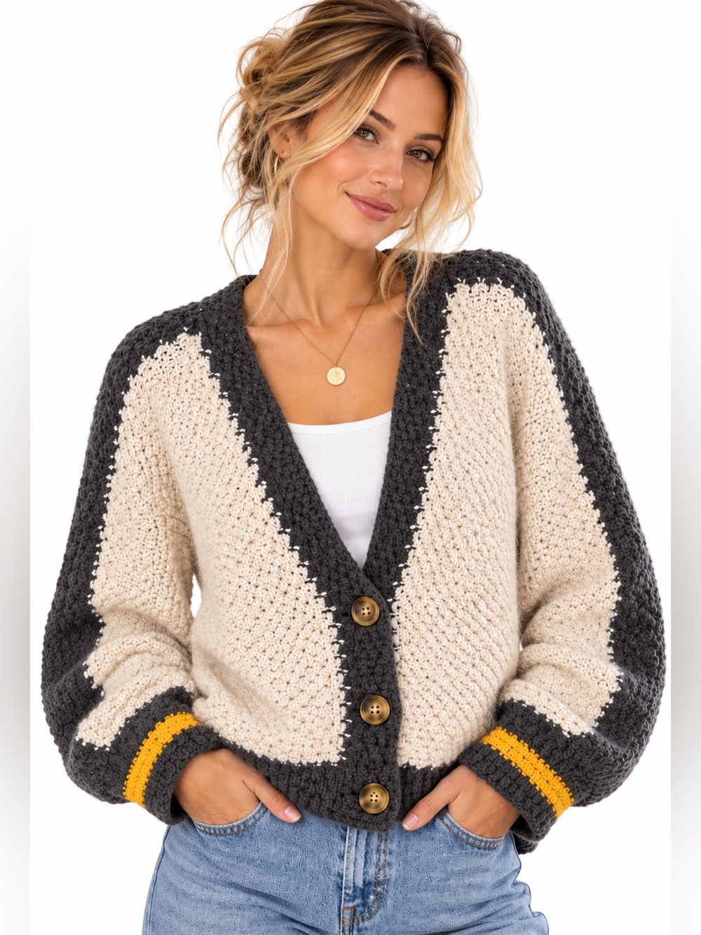Mello Sunflower Crochet Granny Square Cardigan Boho Cottagecore Small